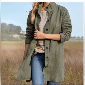 Garnet Hill Olive Green Relaxed Linen Button Up Long sleeves Topcoat Size 8